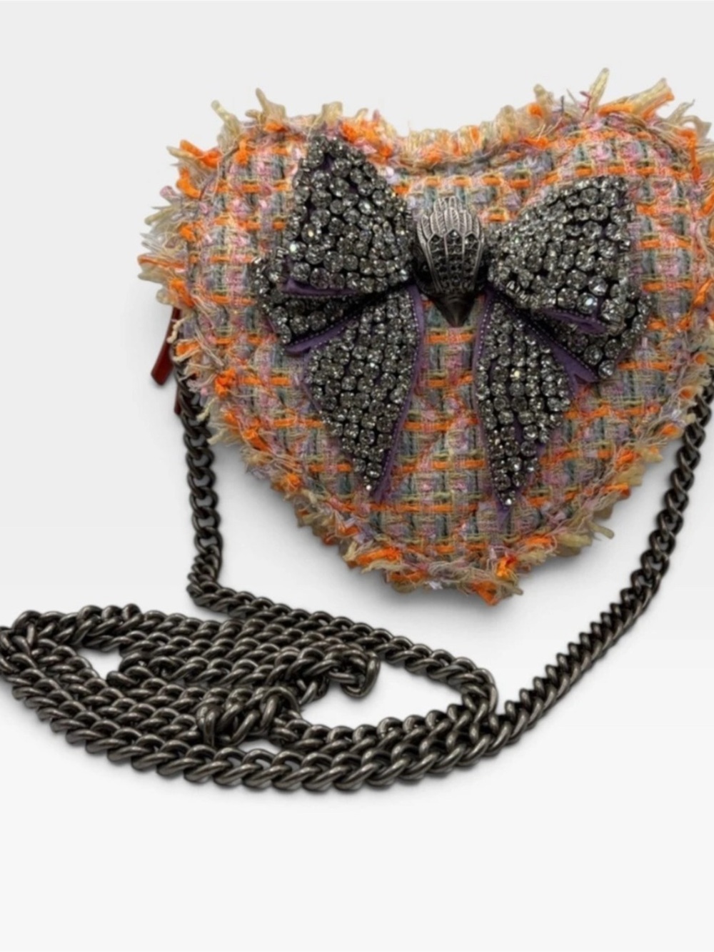 Kurt Geiger EUC Kensington Tweed Heart Bow Bag - Picture 2 of 7